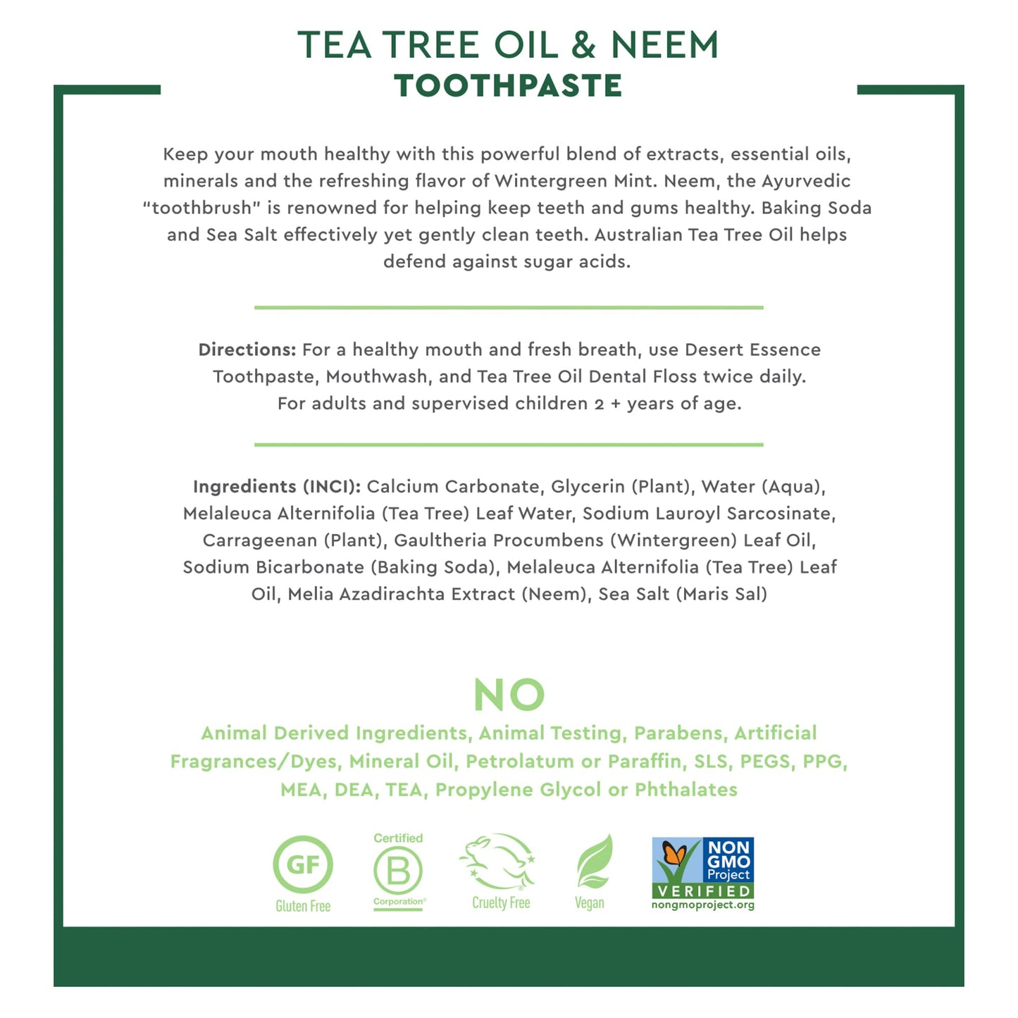 Desert Essence Tea Tree Oil & Neem Toothpaste - Fluoride-Free, Vegan, Wintergreen 6.25 oz
