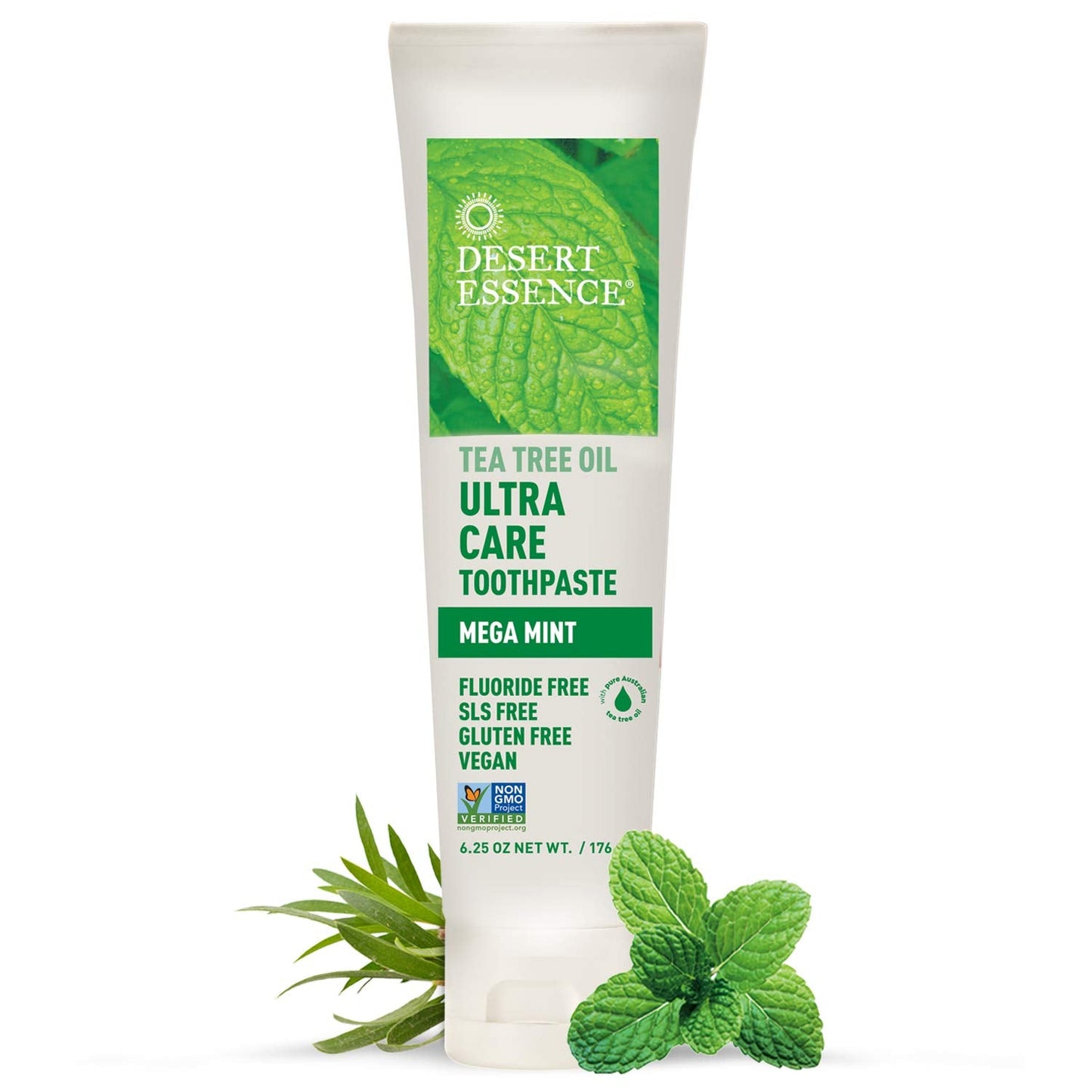 Desert Essence Tea Tree Oil Ultra Care Toothpaste - Mega Mint (6.25 oz) – Soothe Gums, Reduce Plaque, Fresh Breath