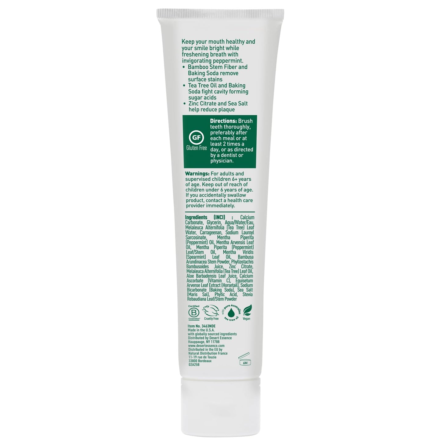 Desert Essence Tea Tree Oil Whitening Plus Toothpaste – Peppermint, 6.25 oz