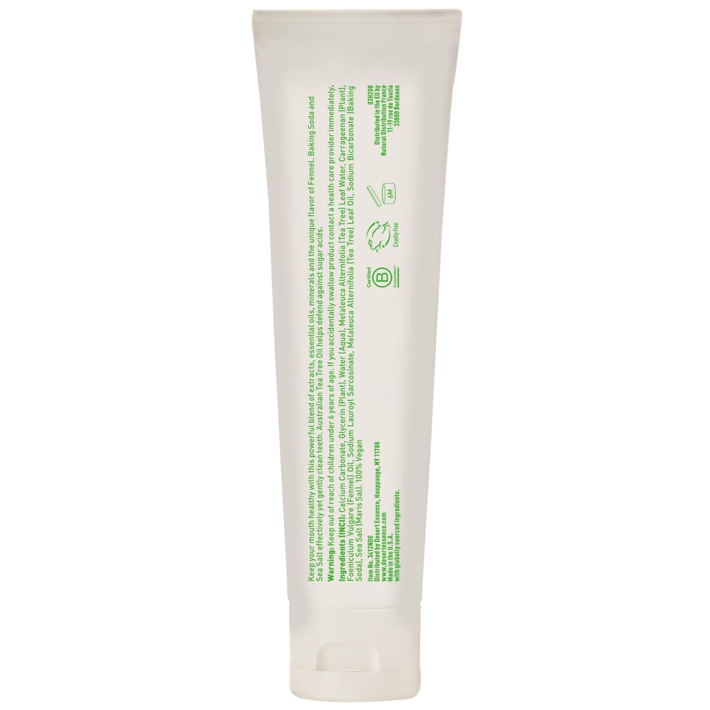 Desert Essence Tea Tree Oil & Fennel Toothpaste - Fluoride Free, Vegan | 6.25 oz