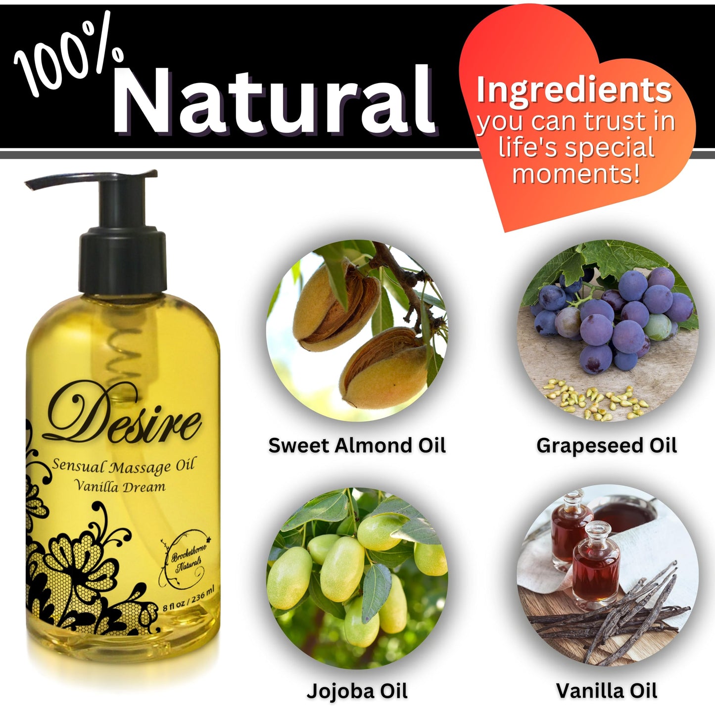 Desire Sensual Massage Oil for Date Night - All-Natural 8oz for Couples