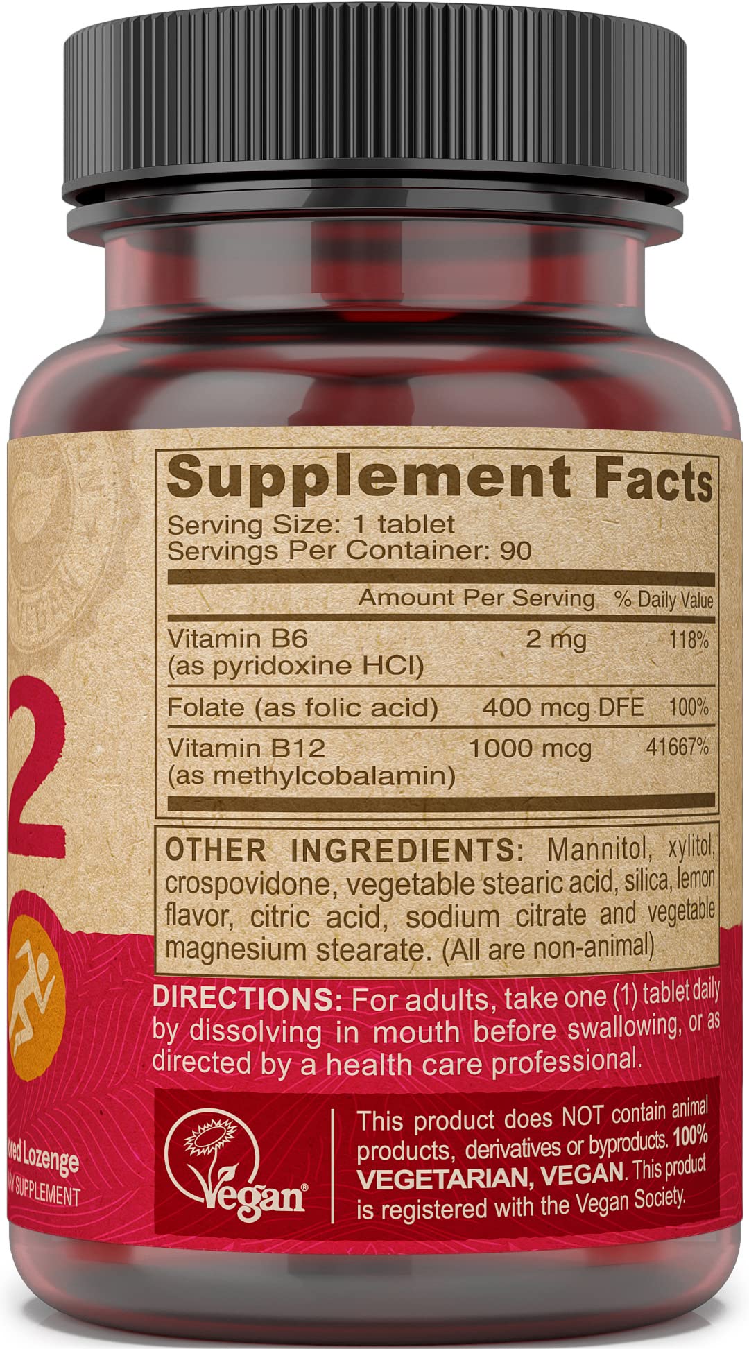 DEVA Vegan Vitamin B12 Fast Dissolve – 1000 mcg Methylcobalamin, Folic Acid & B6 – Lemon Flavor, 90 Tablets