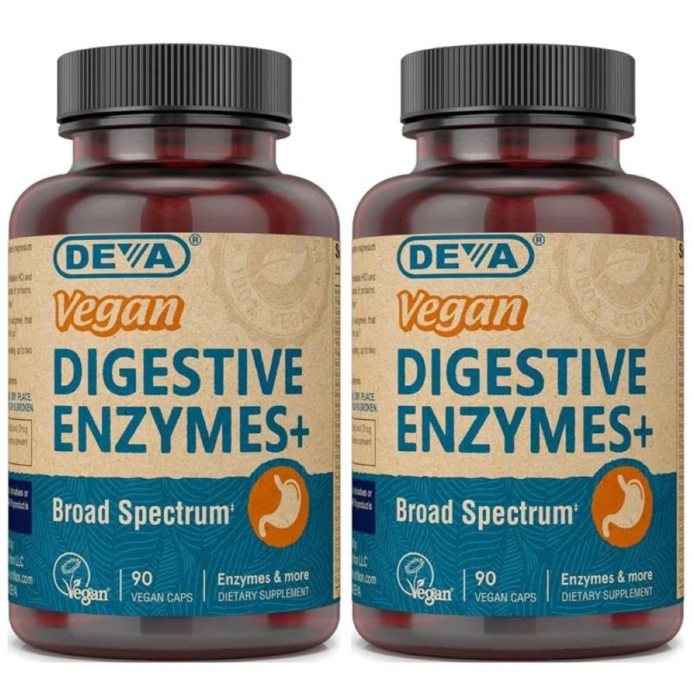 DEVA Digestive Enzymes+ – All-Vegan Digestive Supplement, 90 Capsules (Pack of 2)