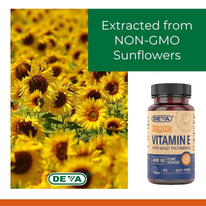 DEVA Vegan Vitamin E 400IU with Mixed Tocopherols – Soy-Free, Non-GMO Sunflower Derived (Pack of 2)
