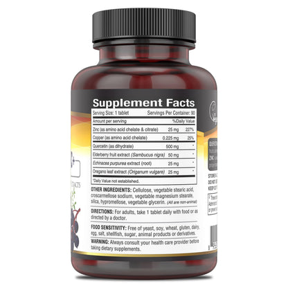 DEVA Vegan Quercetin 500mg + Zinc 25mg with Elderberry, Echinacea & Oregano - 90 Tablets (Vegan)