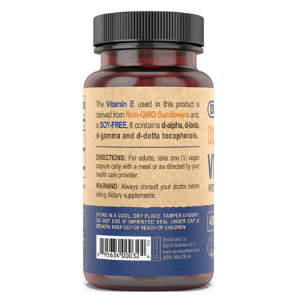 DEVA Vegan Vitamin E 400IU with Mixed Tocopherols – Soy-Free, Non-GMO Sunflower Derived (Pack of 2)