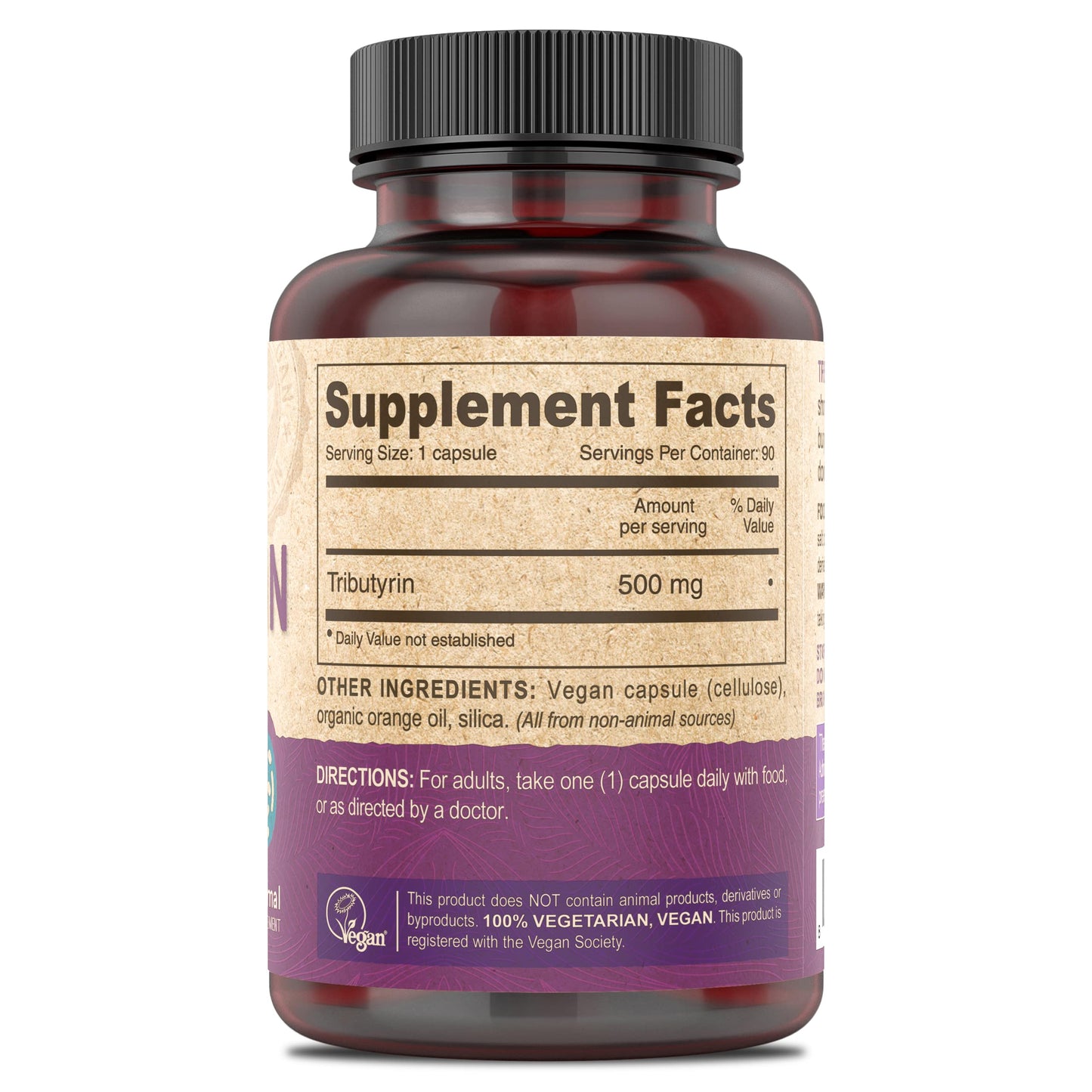 DEVA Vegan Tributyrin Supplement - 500 mg Butyrate Precursor, Gut Barrier Support, 90 Capsules per bottle (Pack of 2)