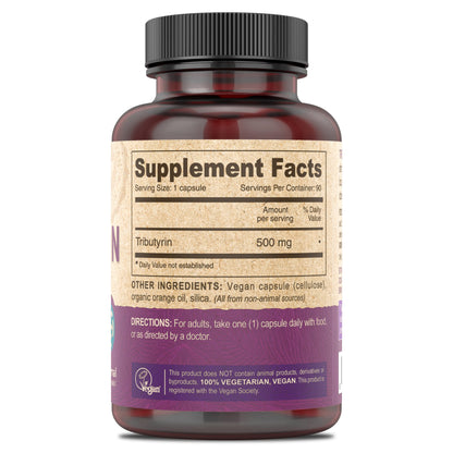 DEVA Vegan Tributyrin Supplement - 500 mg Butyrate Precursor, Gut Barrier Support, 90 Capsules per bottle (Pack of 2)