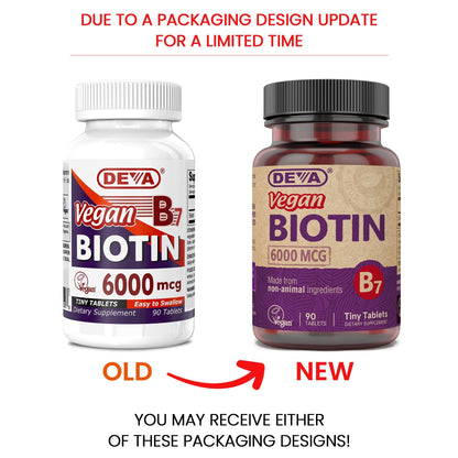 DEVA Vegan Biotin 6000 mcg – Easy-to-Swallow Vitamin B7 (90 Tablets)
