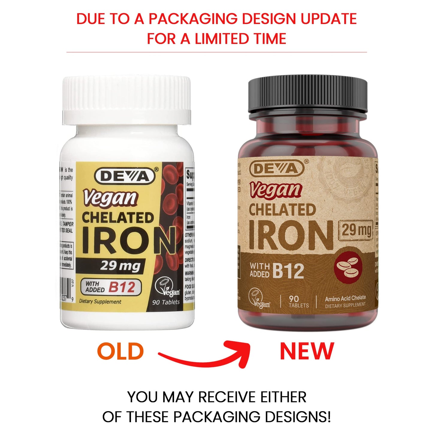 Deva Vegan Chelated Iron 29 mg with B-12 – High Potency, 90 Tablets (1-Pack)