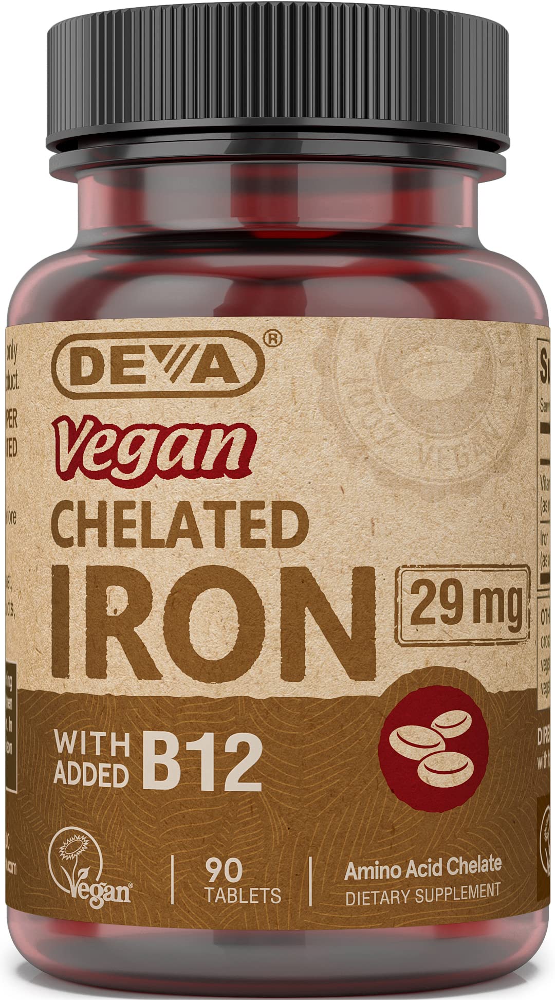 Deva Vegan Chelated Iron 29 mg with B-12 – High Potency, 90 Tablets (1-Pack)