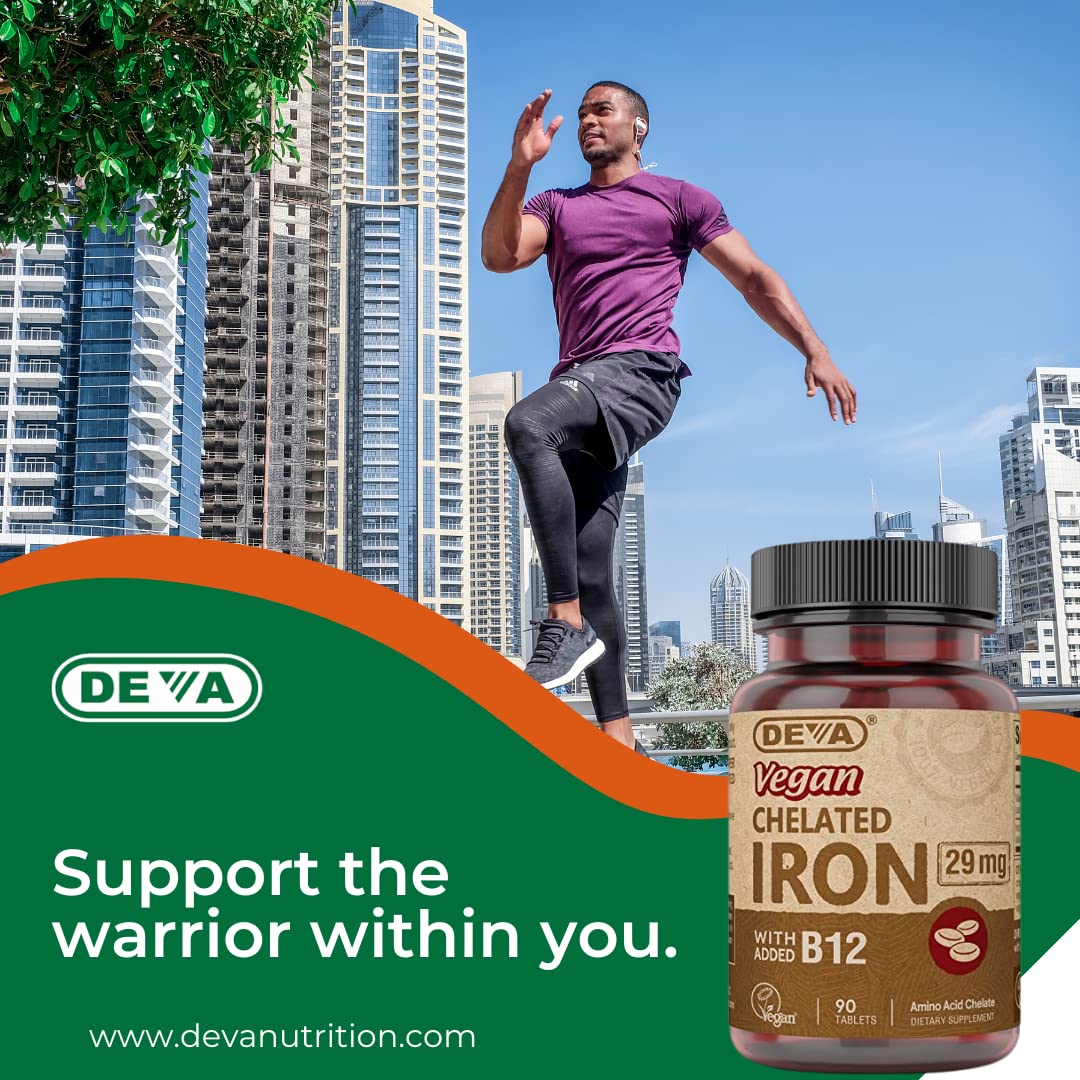 Deva Vegan Chelated Iron 29 mg with B-12 – High Potency, 90 Tablets (1-Pack)
