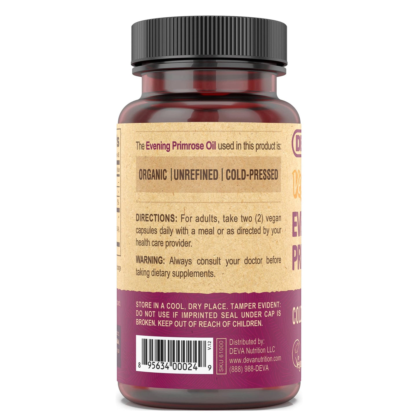 DEVA Vegan Evening Primrose Oil – Organic, Cold-Pressed, Unrefined, 90 Capsules