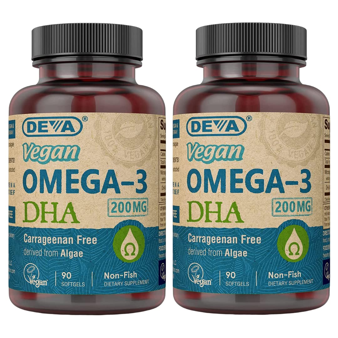 DEVA Vegan Omega-3 DHA Softgels – Algae Oil, Carrageenan-Free, 90 Softgels (Pack of 2)