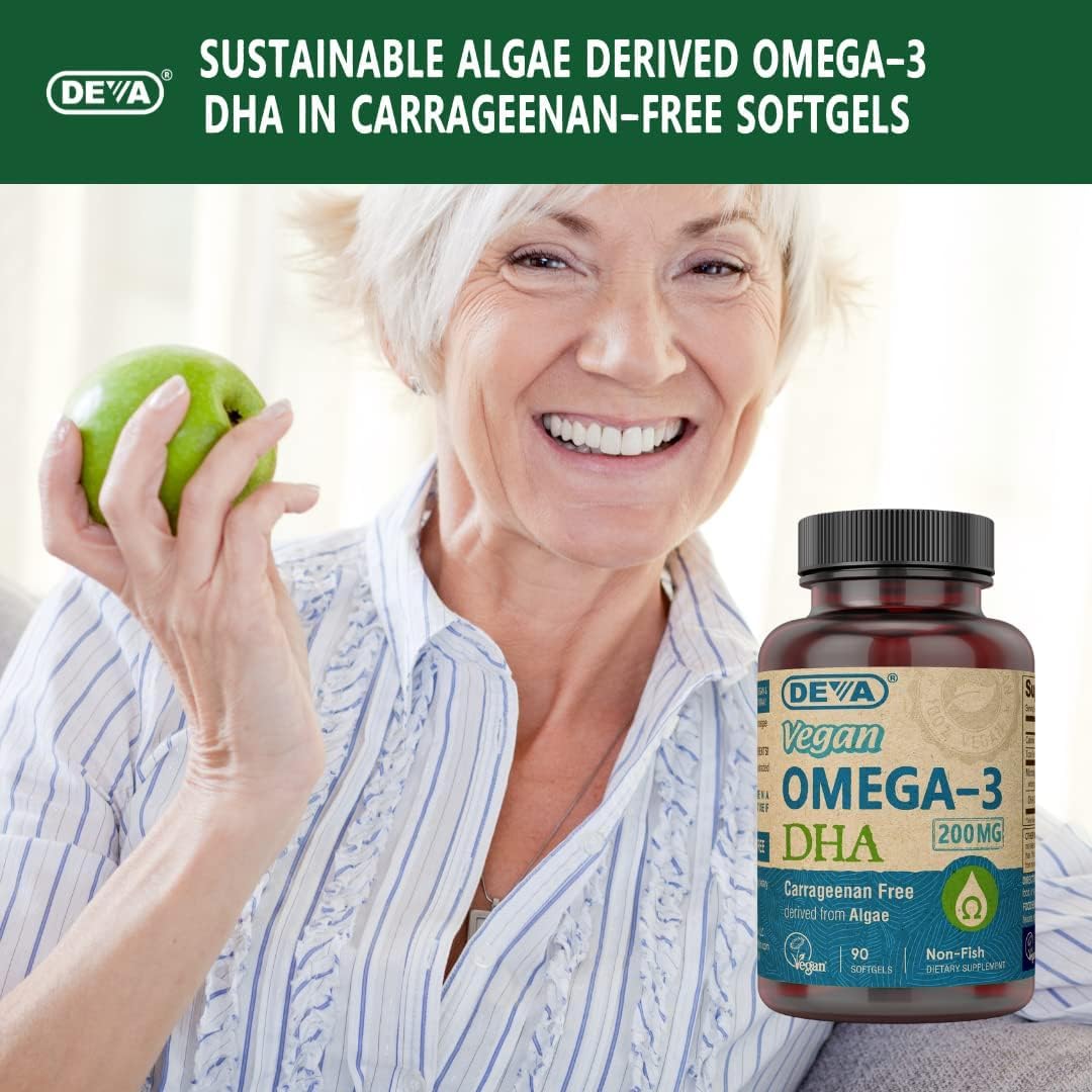 DEVA Vegan Omega-3 DHA Softgels – Algae Oil, Carrageenan-Free, 90 Softgels (Pack of 2)