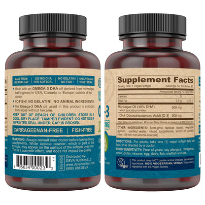 DEVA Vegan Omega-3 DHA Softgels – Algae Oil, Carrageenan-Free, 90 Softgels (Pack of 2)
