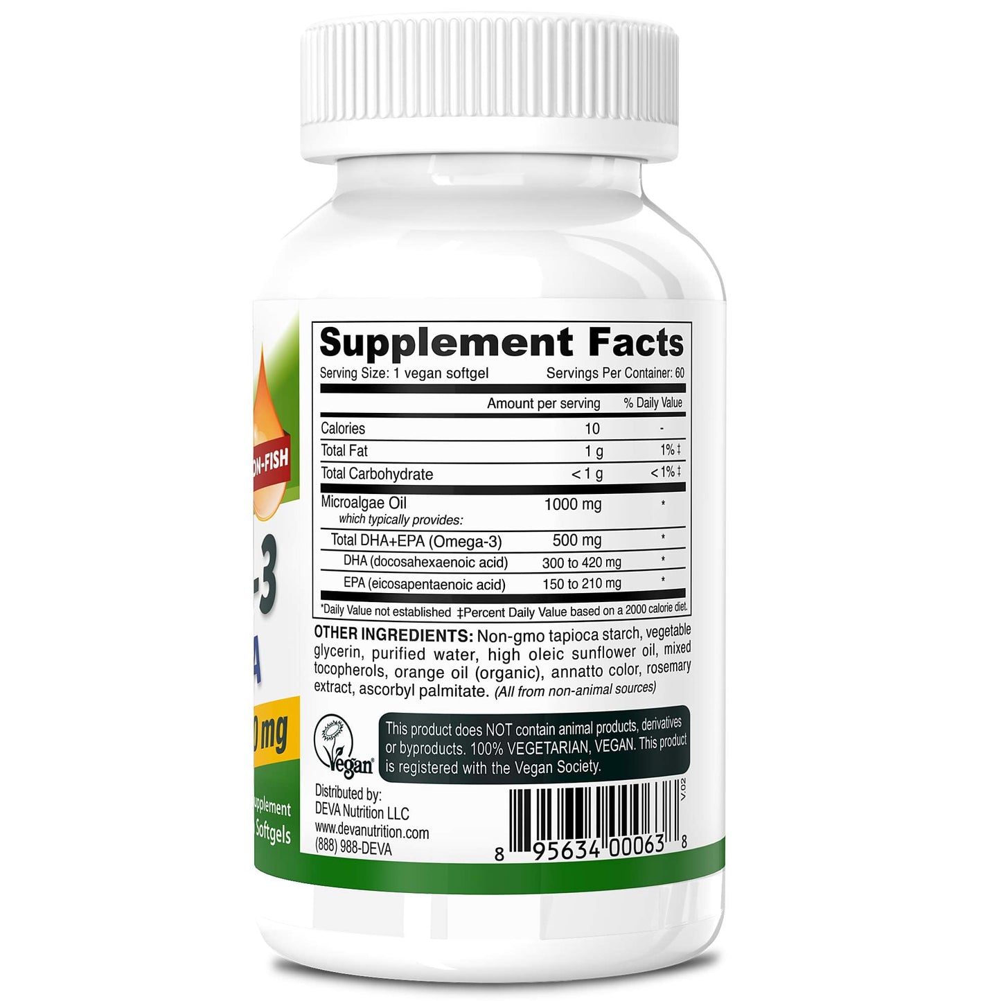 DEVA Vegan Omega-3 DHA-EPA 500mg – 2-Pack, Algae-Based, Carrageenan-Free