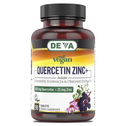 DEVA Vegan Quercetin 500mg + Zinc 25mg with Elderberry, Echinacea & Oregano - 90 Tablets (Vegan)