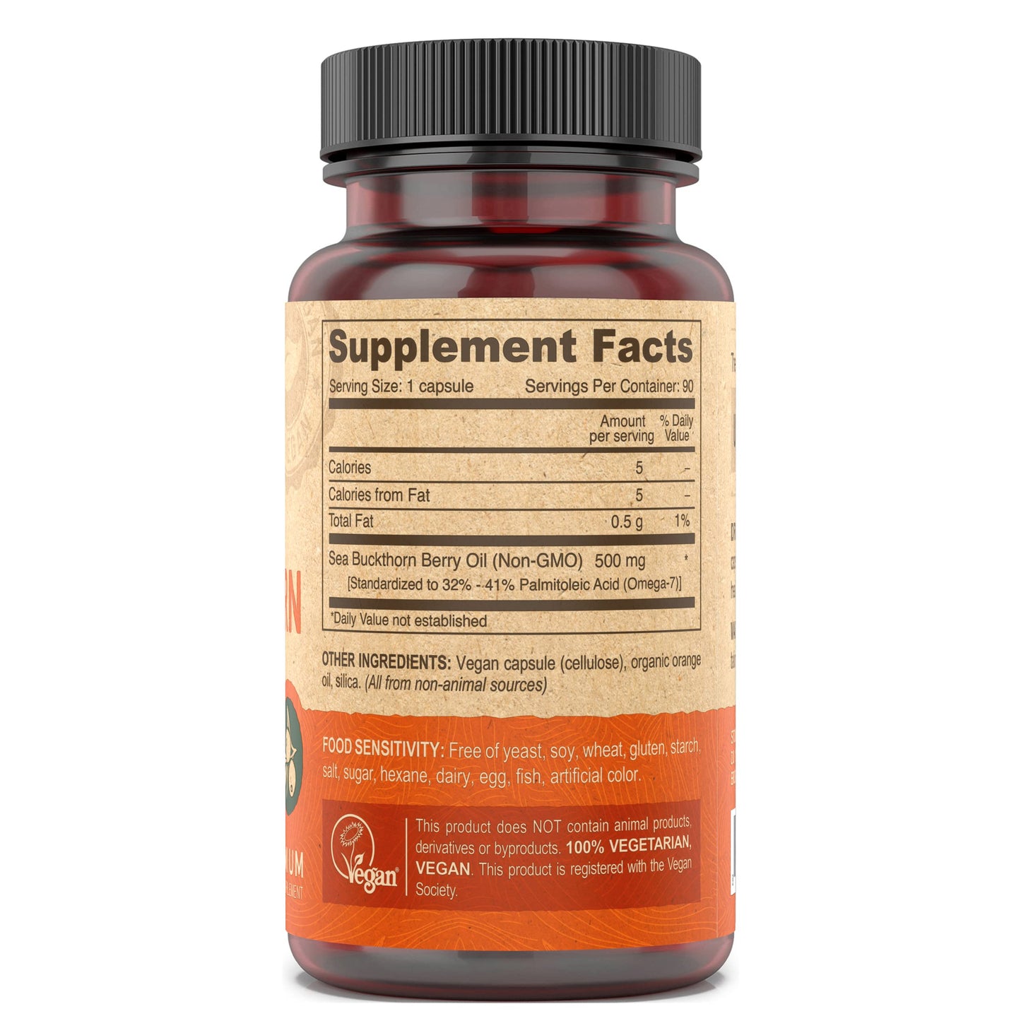 DEVA Vegan Sea Buckthorn Berry Oil 500mg - Cold-Pressed, Unrefined, Omega-7 - 90 Capsules, 1-Pack