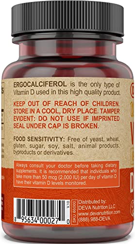DEVA Vegan Vitamin D2 800 IU – 180 Tablets (2x90) – Vegan, Animal-Free