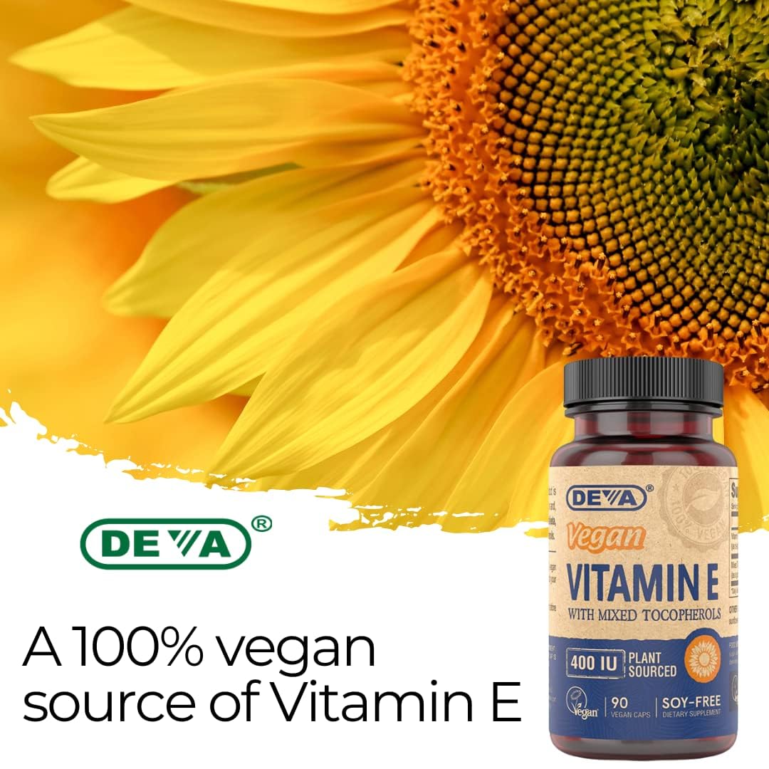 DEVA Vegan Vitamin E 400IU with Mixed Tocopherols – Soy-Free, Non-GMO Sunflower Derived (Pack of 2)