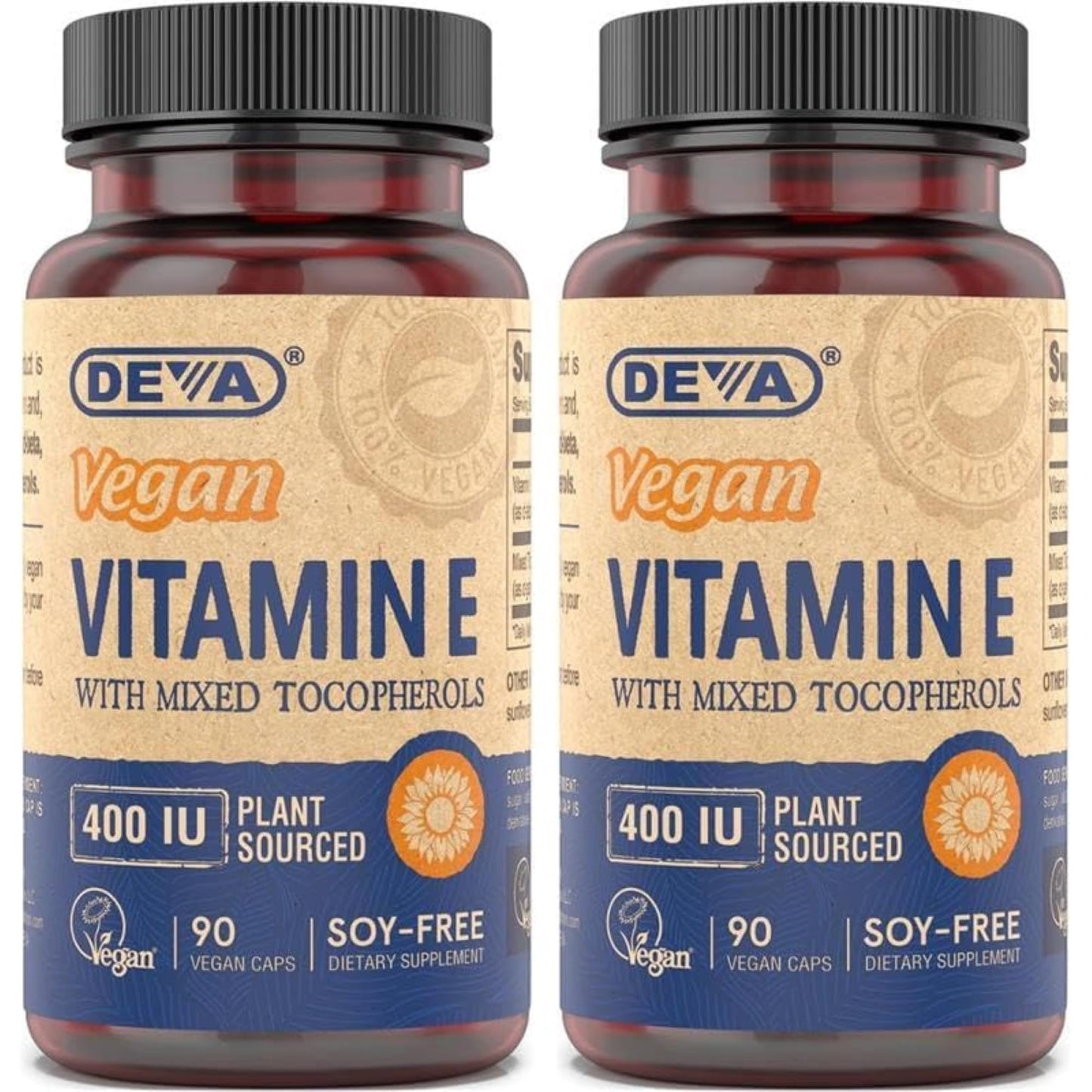 DEVA Vegan Vitamin E 400IU with Mixed Tocopherols – Soy-Free, Non-GMO Sunflower Derived (Pack of 2)