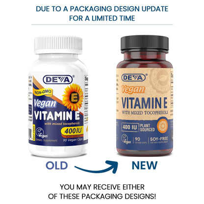 DEVA Vegan Vitamin E 400IU with Mixed Tocopherols – Soy-Free, Non-GMO Sunflower Derived (Pack of 2)