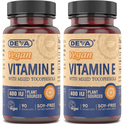DEVA Vegan Vitamin E 400IU with Mixed Tocopherols – Soy-Free, Non-GMO Sunflower Derived (Pack of 2)