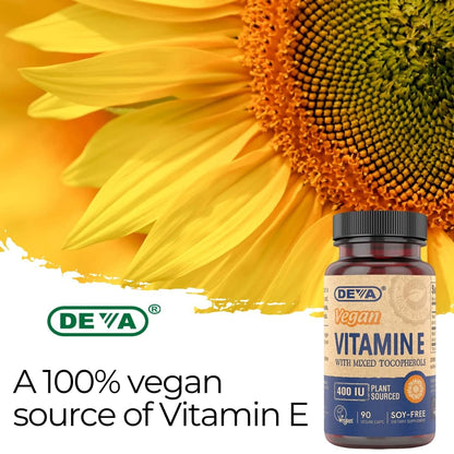 DEVA Vegan Vitamin E 400IU with Mixed Tocopherols – Soy-Free, Non-GMO Sunflower Derived (Pack of 2)