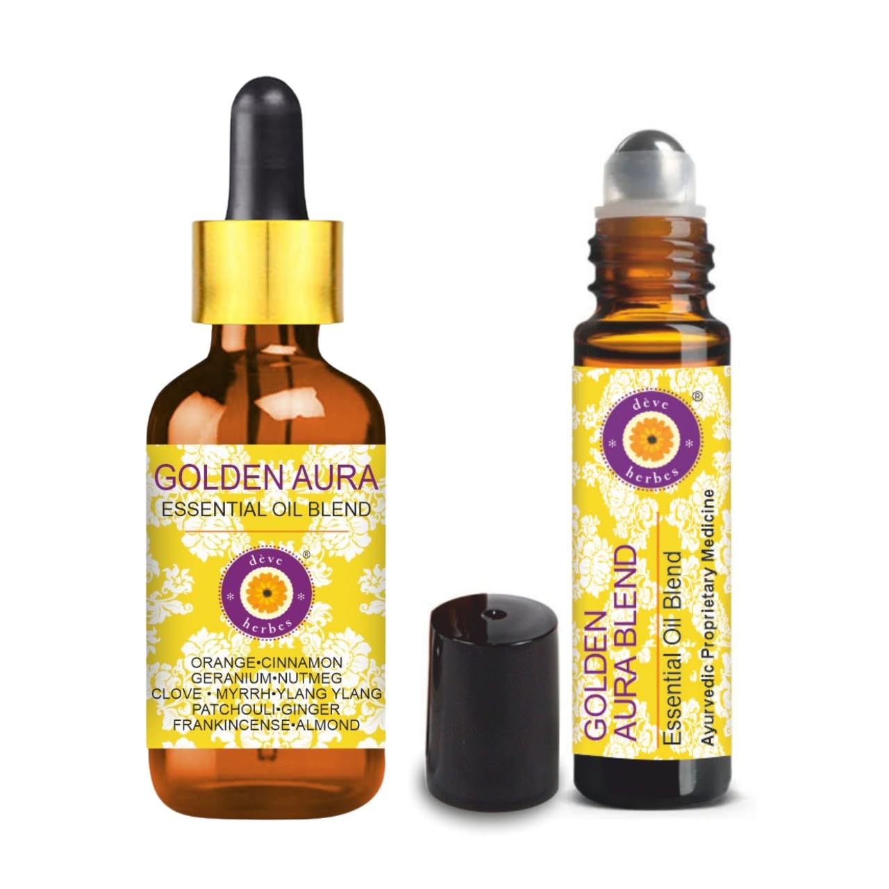 Deve Herbes Golden Aura Blend - Essential Oil Roll-On (10ml) + 5ml Undiluted