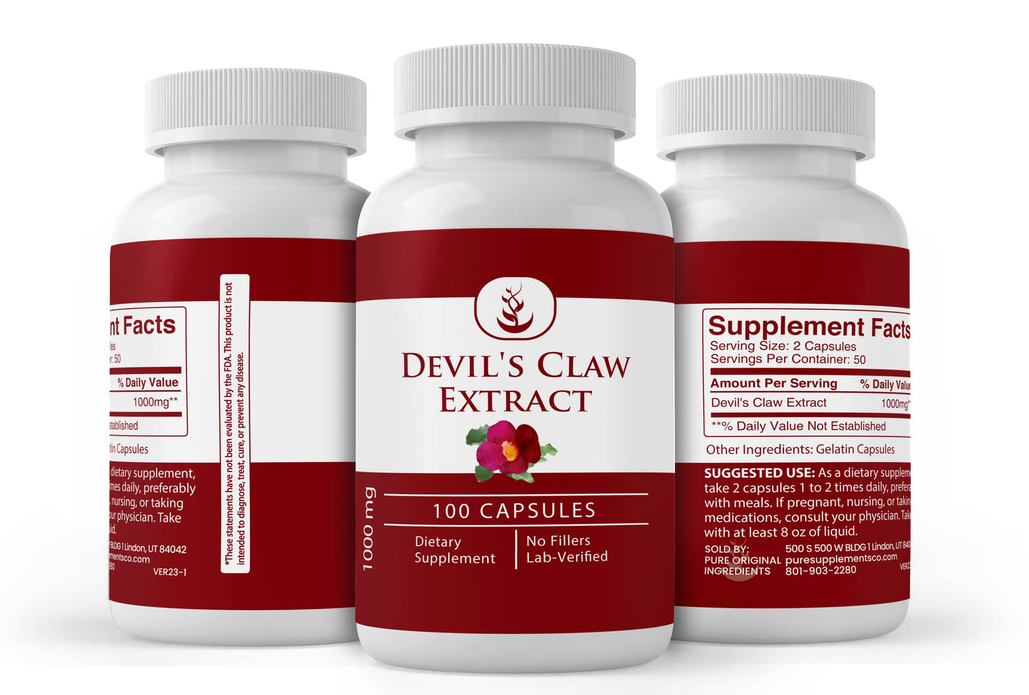 Devil's Claw Extract Capsules – Pure Original Ingredients, 100 Count, Lab Verified