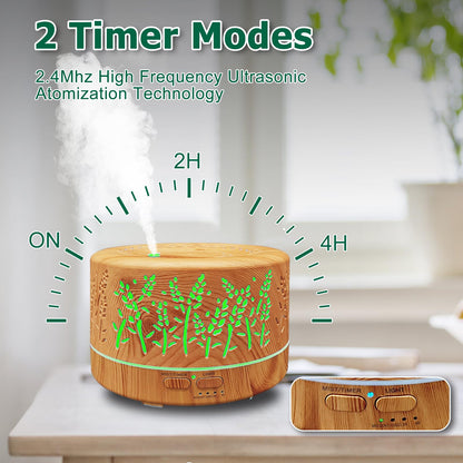 Diffusers for Essential Oils Large Room 600ml | Waterless Auto Off | 7 Colors | 3 Mist Modes | Light Wood