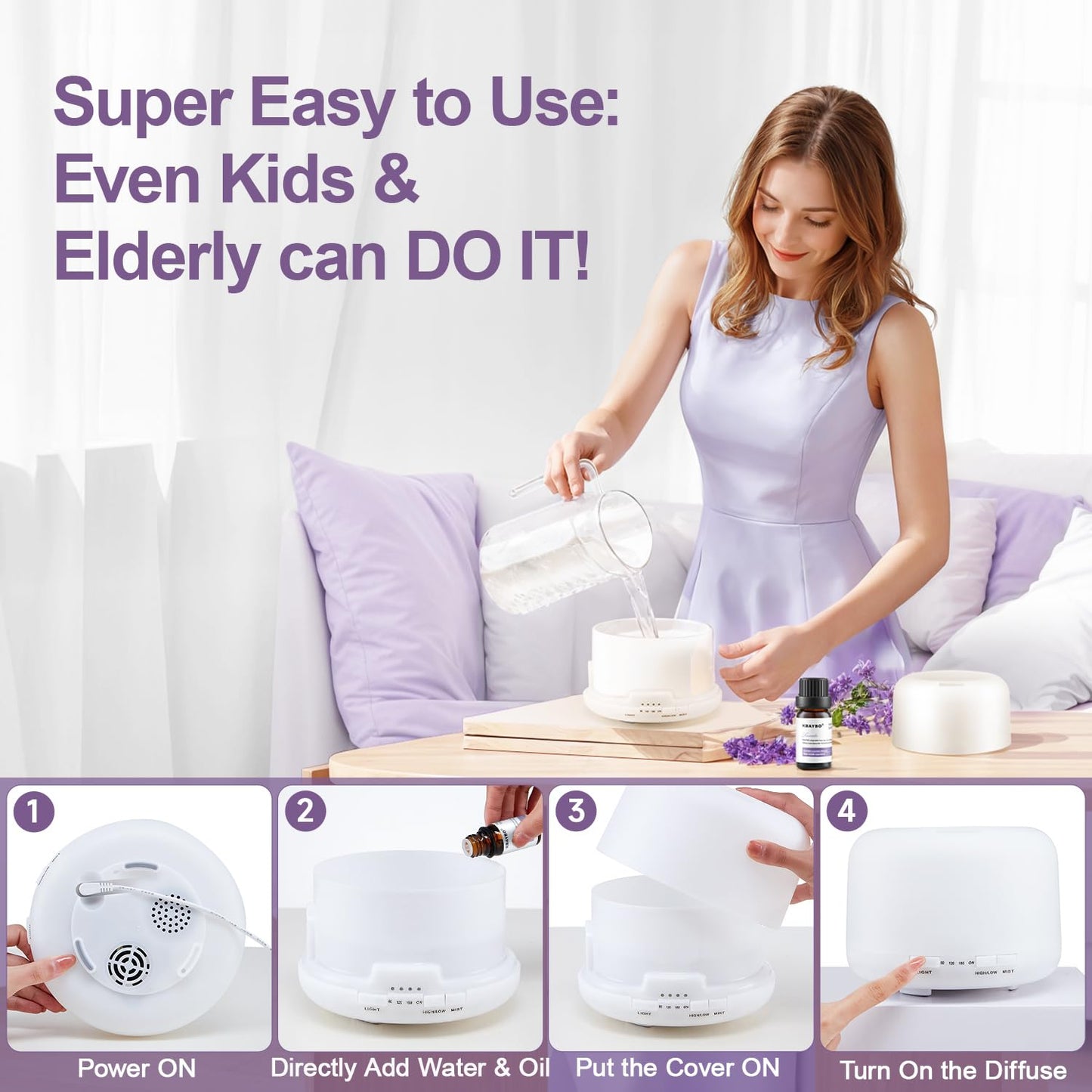 500ML Large Room Essential Oil Diffuser with Bluetooth Speaker, Remote & 6-Oil Set