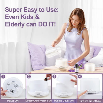 500ML Large Room Essential Oil Diffuser with Bluetooth Speaker, Remote & 6-Oil Set