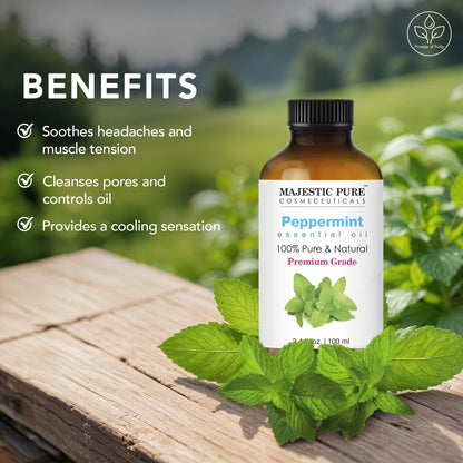 Majestic Pure Peppermint Essential Oil 3.4 Fl Oz - 100% Pure & Natural with Glass Dropper
