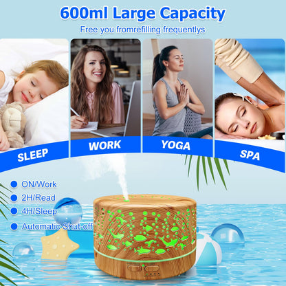 Large Room Essential Oil Diffuser 600ml with Remote Control 7 Colors 3 Mist Modes