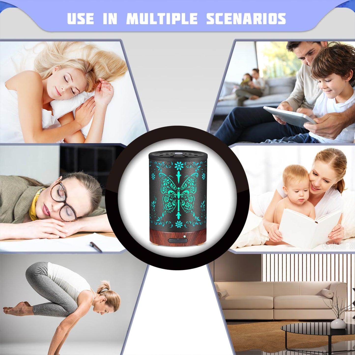 Metal Essential Oils Diffuser 150ML for Women Mom Grandma Wife – Ultrasonic with 7 Color Lights & Auto Off