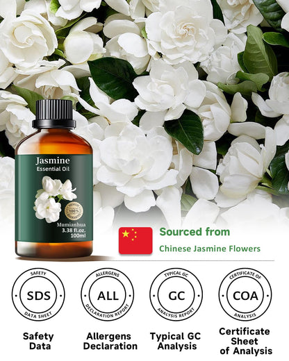 Pure Jasmine Essential Oil for Bedtime – Diffuser & Pillow Mist | Mumianhua 3.38 Fl Oz