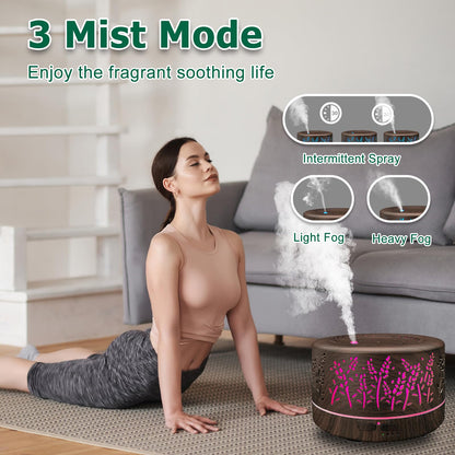600ml Large Room Essential Oil Diffuser - Waterless Auto-Off, 7-Color LED Lights, 3 Mist Modes | Dark Wood
