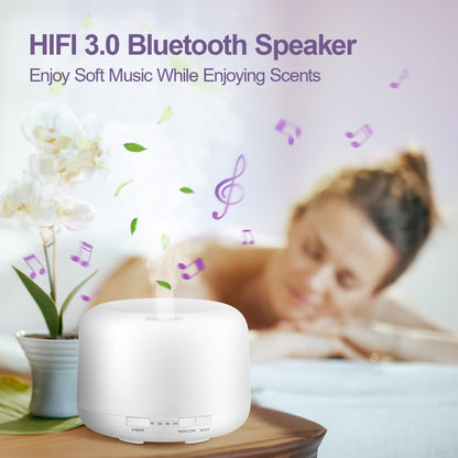 500ML Large Room Essential Oil Diffuser with Bluetooth Speaker, Remote & 6-Oil Set