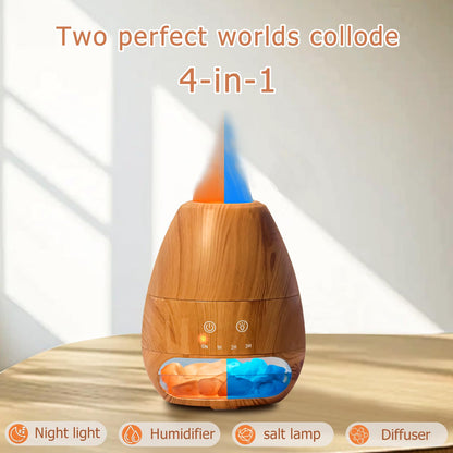 Ultrasonic Essential Oil Diffuser with Himalayan Salt Rock - 100ML, Flame Effect, Auto Off