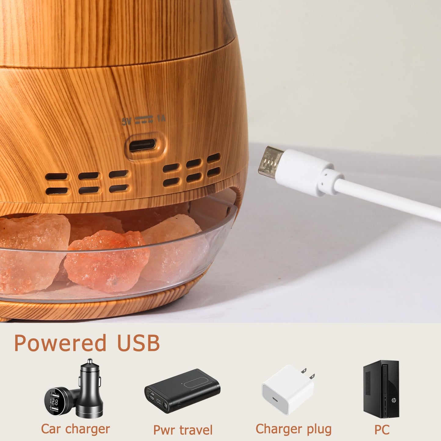 Ultrasonic Essential Oil Diffuser with Himalayan Salt Rock - 100ML, Flame Effect, Auto Off
