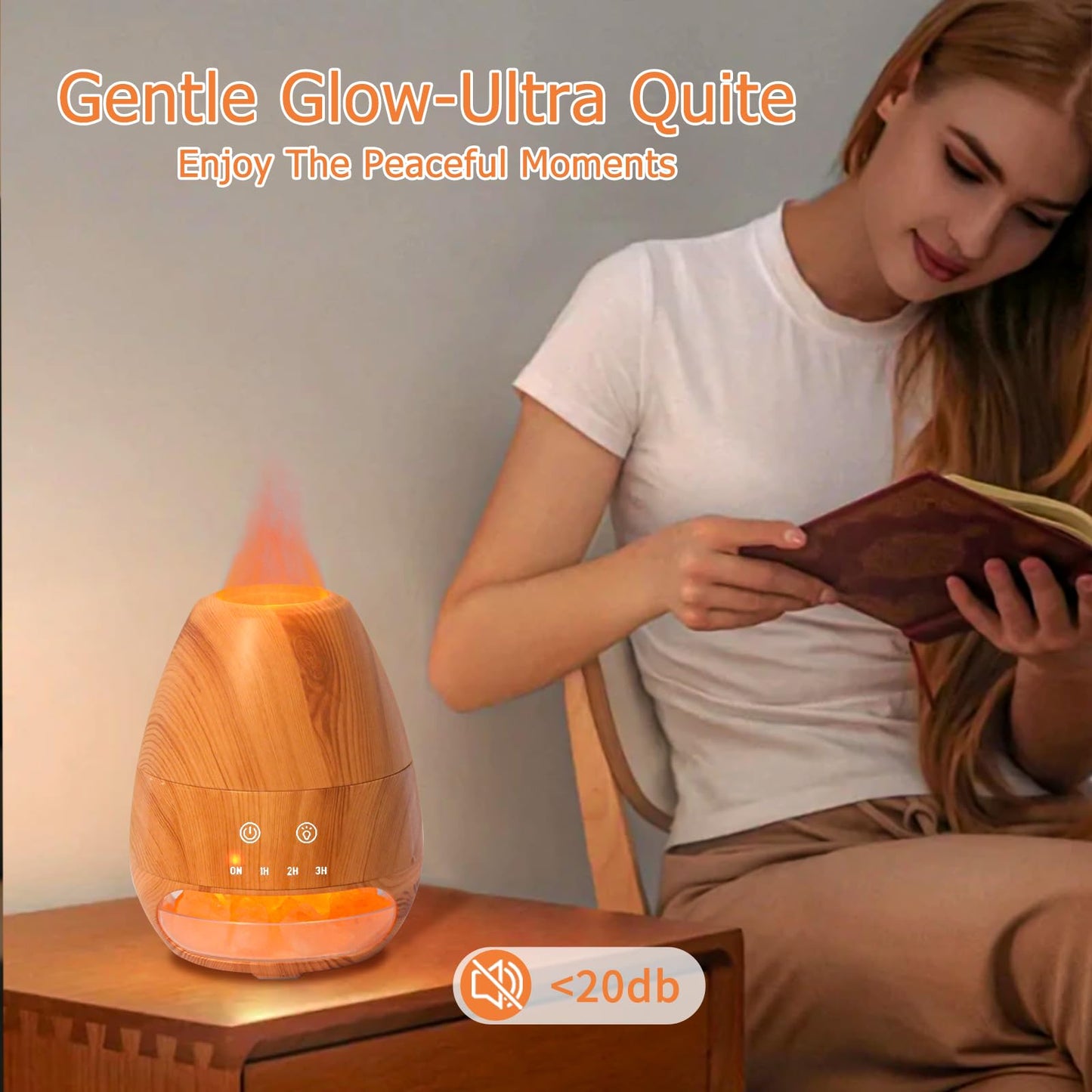 Ultrasonic Essential Oil Diffuser with Himalayan Salt Rock - 100ML, Flame Effect, Auto Off