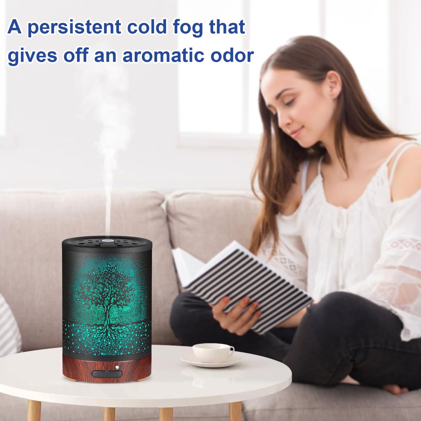 Essential Oil Diffuser - Aromatherapy Diffuser with 7 Color Lights, Auto-Off | Metal Cool Mist Humidifier for Home & Office