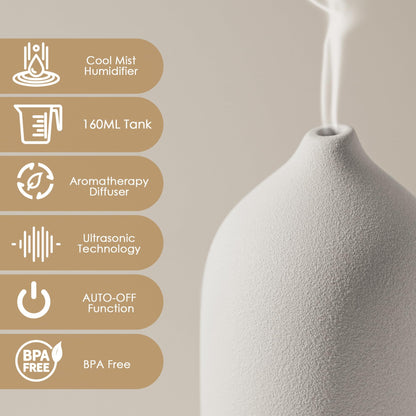 Diffuserlove Ceramic Essential Oil Diffuser 160ML – Aromatherapy Humidifier for Home, Bedroom, and Office