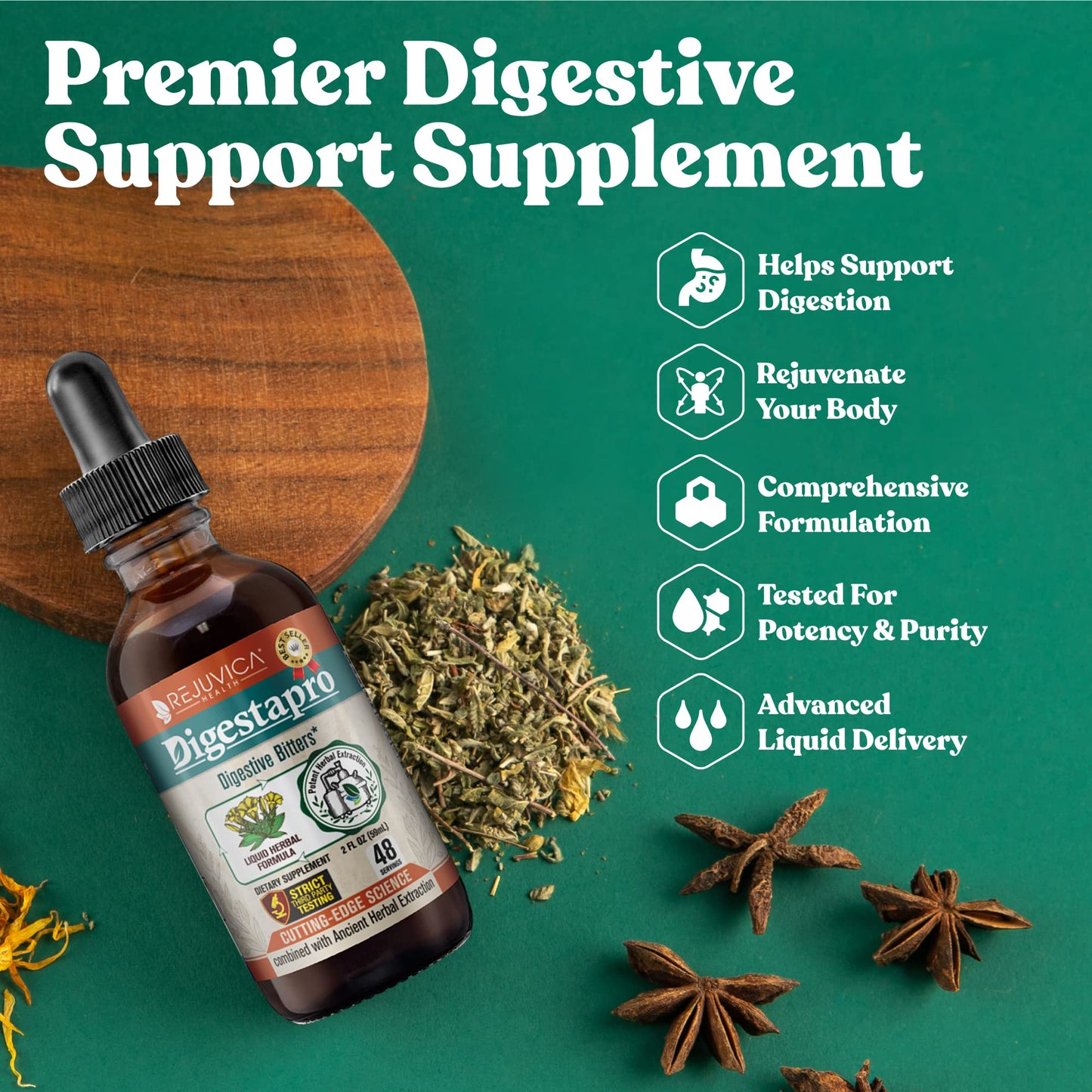 DigestaPro Digestive Bitters – Liquid Formula by Rejuvica Health with Gentian, Artichoke, Burdock, Chanca Piedra & Ginger