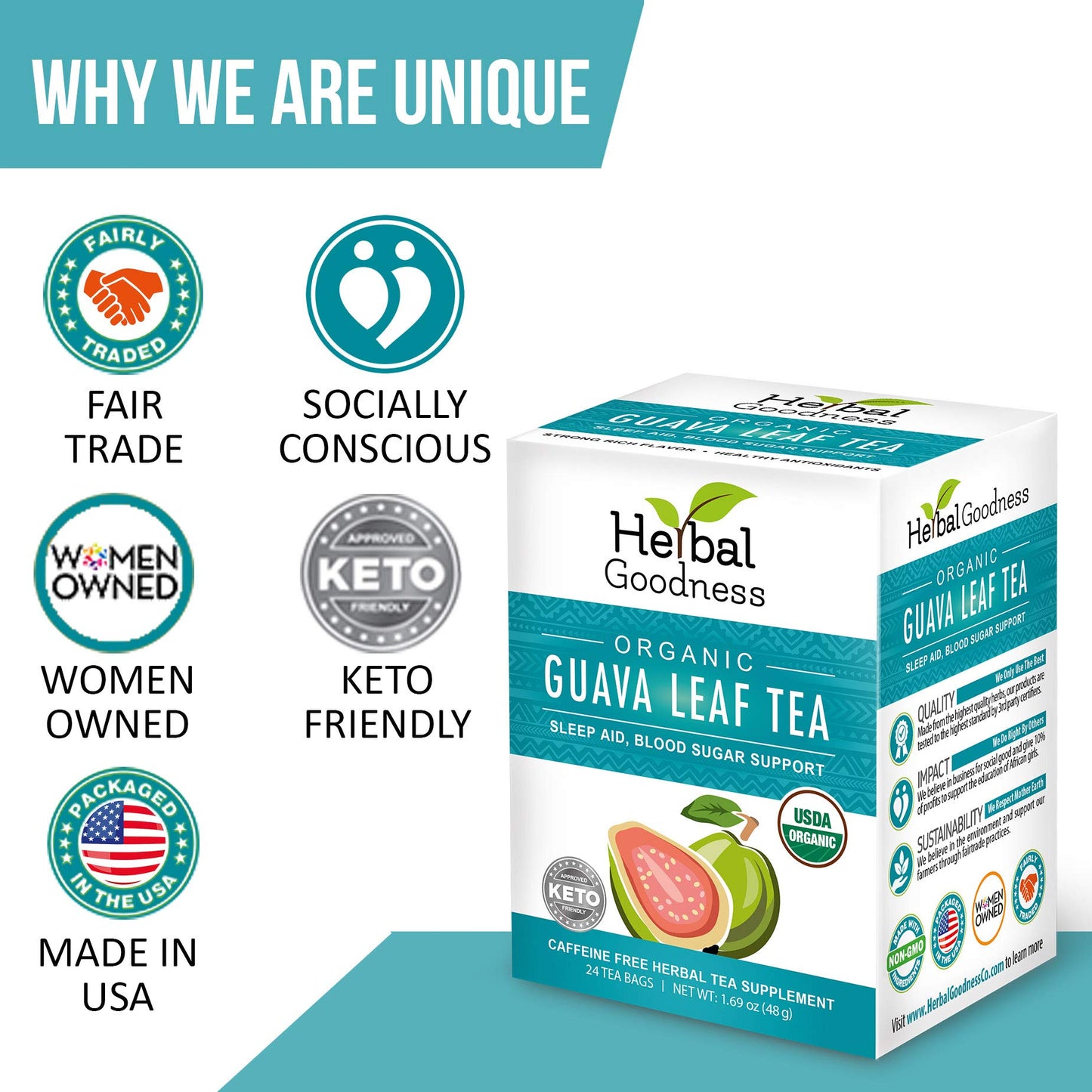 Guava Leaf Tea – 24 Bags, 100% Organic Guava Leaves | Immune Support