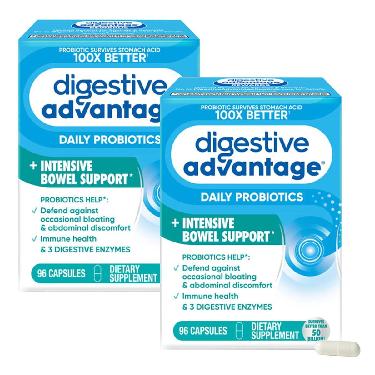 Digestive Advantage IBS Probiotics + Enzymes – Intensive Bowel Support, 96 Capsules