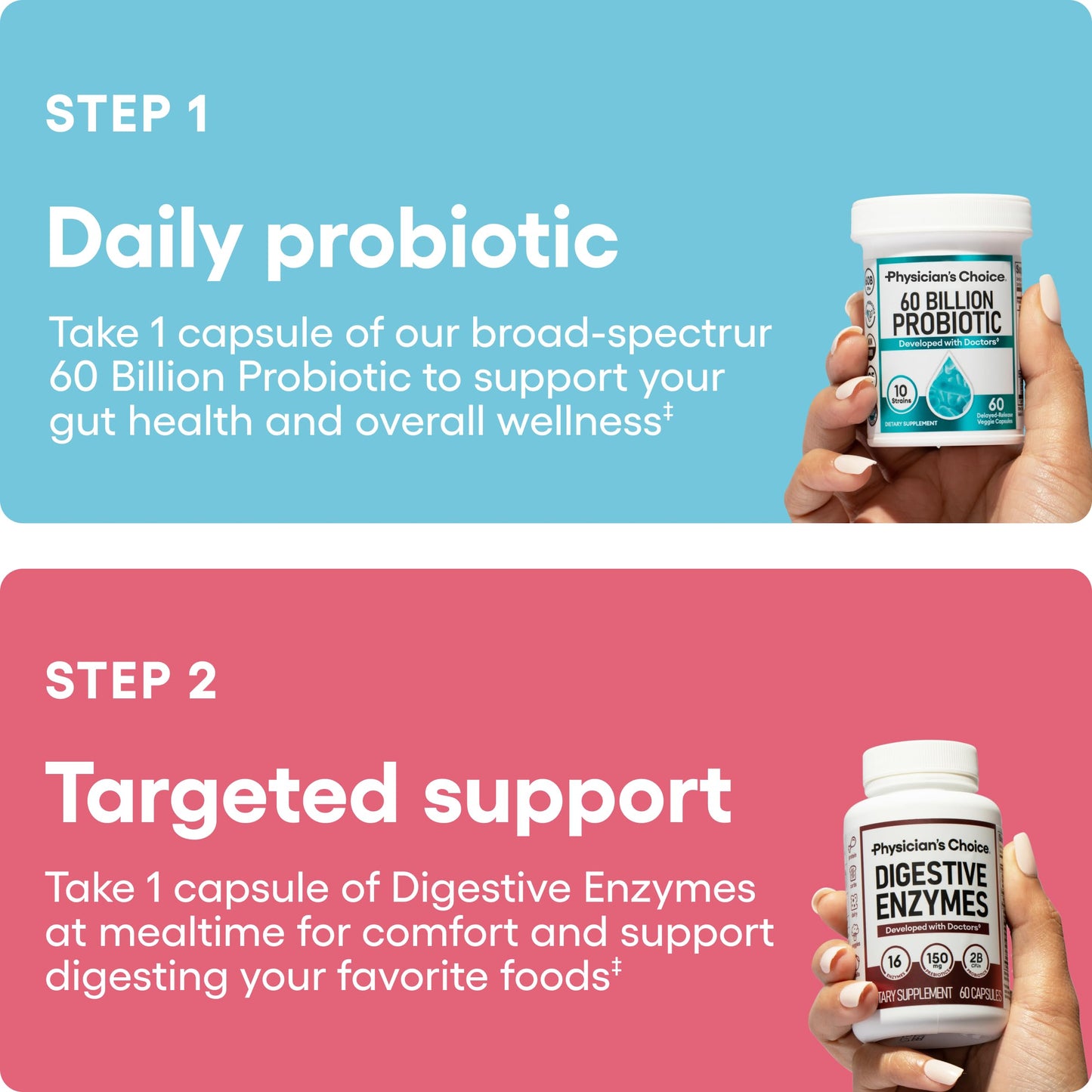 Physician's CHOICE Advanced Gut Health Bundle: 60B Probiotics 30ct + Digestive Enzymes 60ct