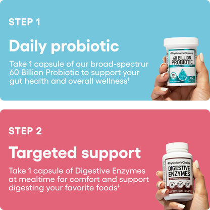 Physician's CHOICE Advanced Gut Health Bundle: 60B Probiotics 30ct + Digestive Enzymes 60ct